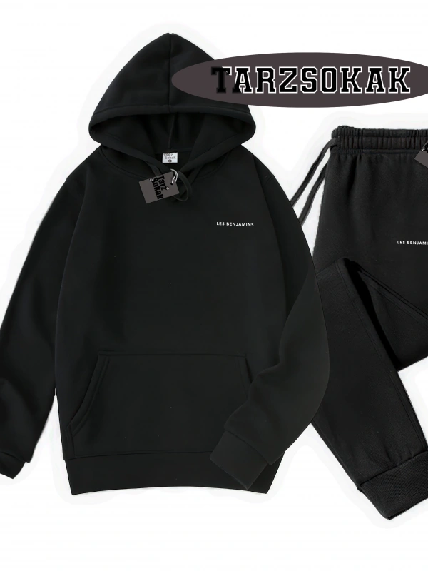 Siyah Kapşonlu les Detaylı ikili TAKIM
