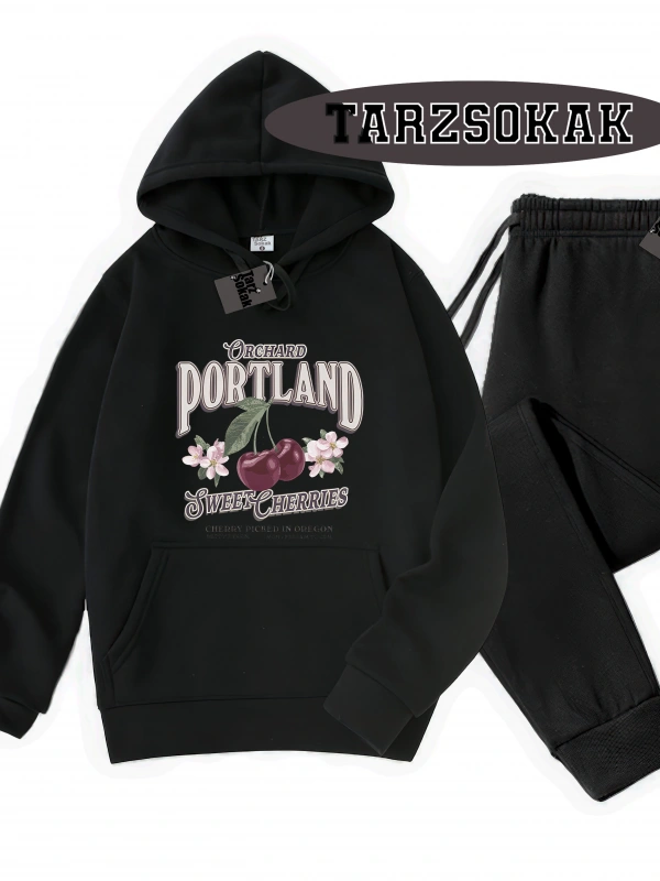 Siyah Kapşonlu Orchard Detaylı ikili TAKIM