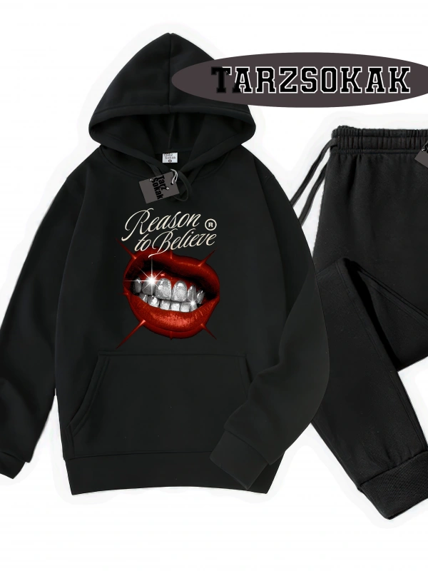 Siyah Kapşonlu Reason Detaylı ikili TAKIM