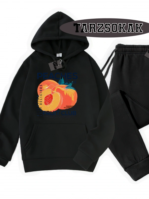 Siyah Kapşonlu ŞEftali Detaylı ikili TAKIM