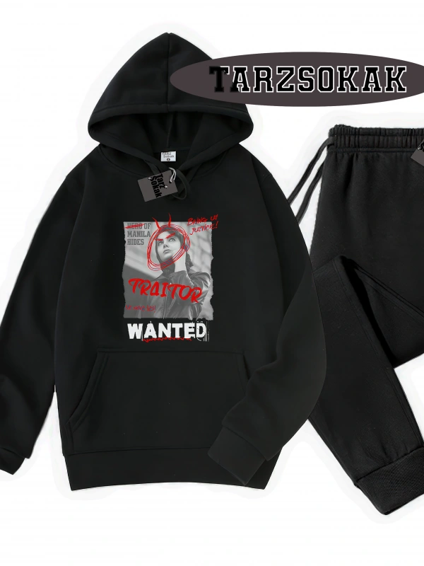 Siyah Kapşonlu Wanted Detaylı ikili TAKIM