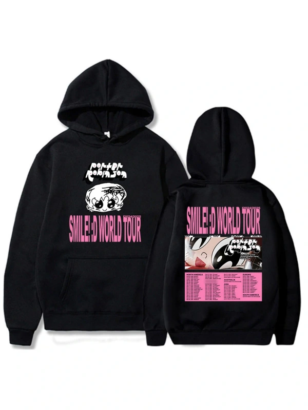 Siyah kıyafetleri Porter Robinson Gülümseme Dünya Turu Sudaderas Para