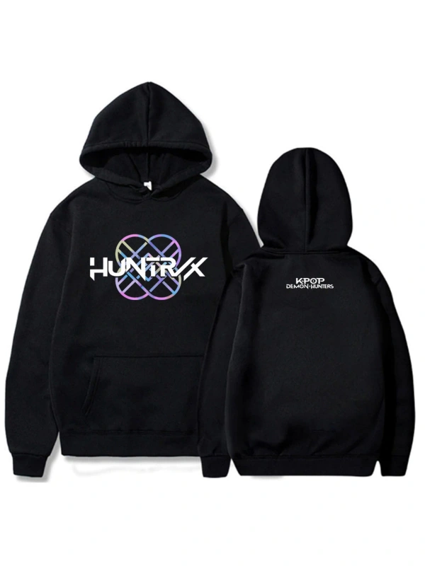 Siyah KPop Demon Hunters Huntrix Logosu Hoodie Film, Kaza