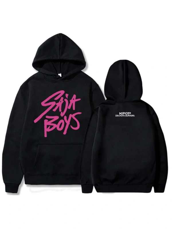 Siyah KPop Demon Hunters Saja Boys HoodieFilmu Rahat Ka