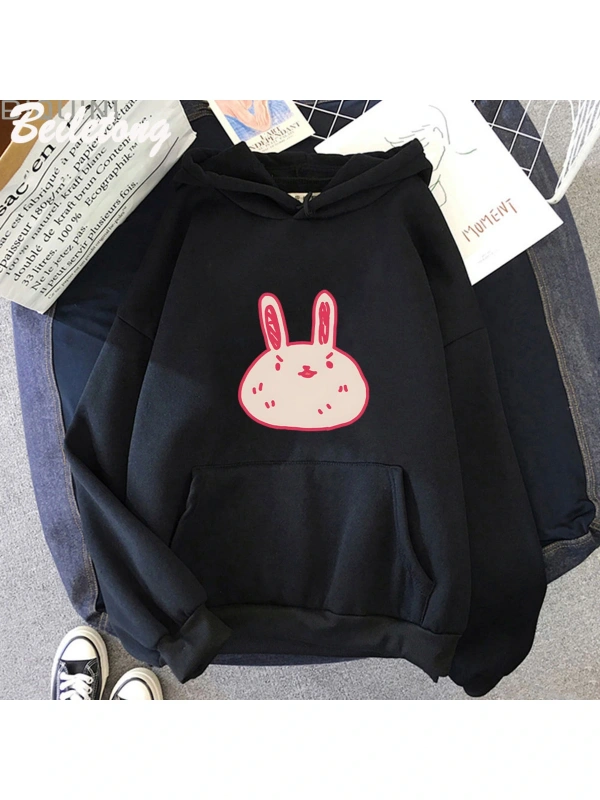 Siyah Omori Hoddie Kawaii TavşanHoodies Harajuku Modalar