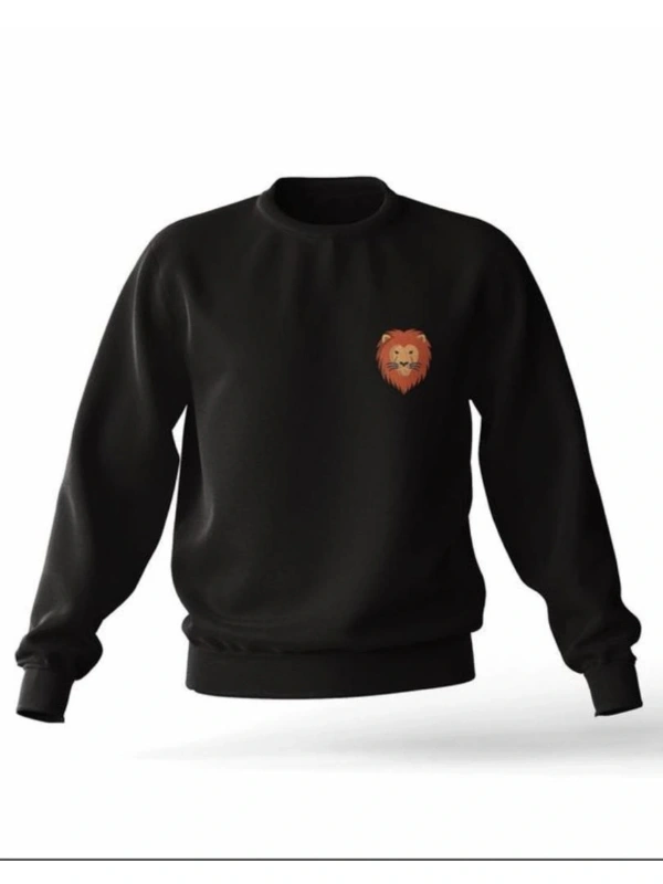 Sıyah Oversıze Aslan Minimal Baskılı 0 Yaka Kapşonsuz Unisex Pamuklu Sweatshirt Siyah