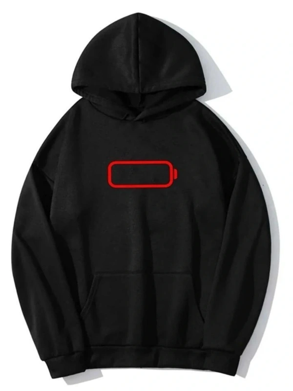 Siyah Oversize Baskılı Pamuklu Kapşonlu Kanguru Cepli Unisex Sweatshirt