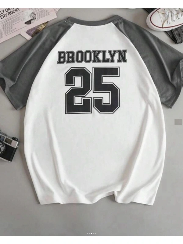 Siyah Oversize Çift Renk Brooklyn Baskılı Unisex Tshirt