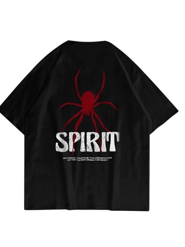 Siyah Oversize Spirit Baskılı Pamuklu Unisex Tshirt