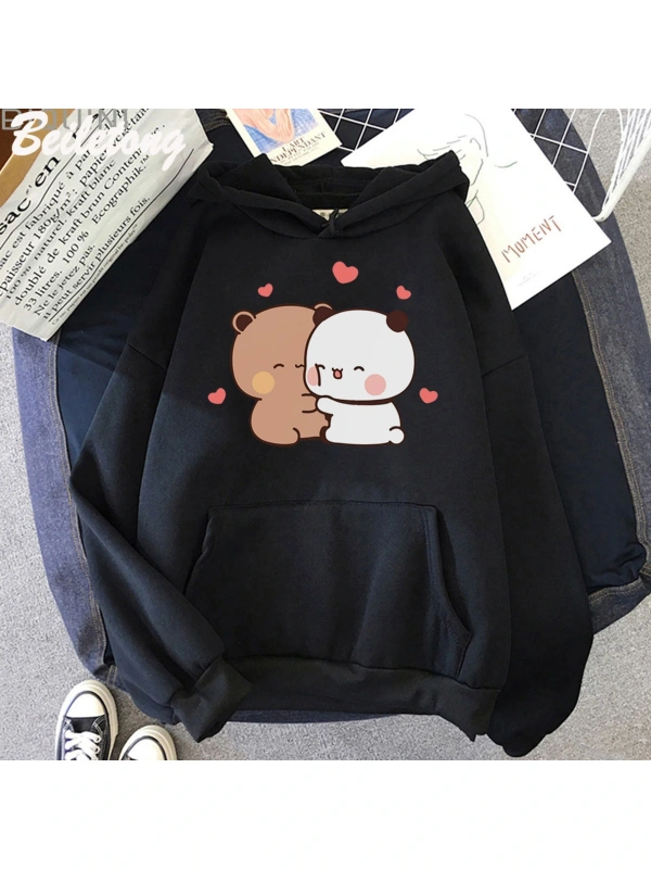 Siyah Panda ayı sevimli karikatür Hoodies Bubu Dudu Kawaii kız ilkbaharsonbah