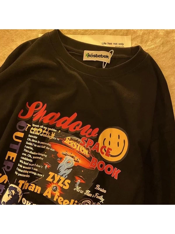 Siyah Shadow Space Book T-shirt Et1869s