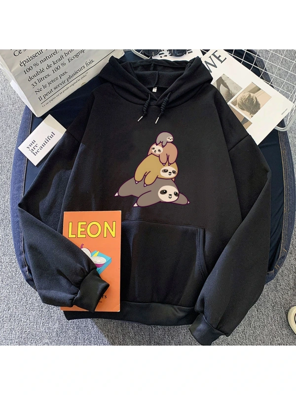 Siyah Tembellik rakun grafik Hoodies karikatür Kawaiisevimli