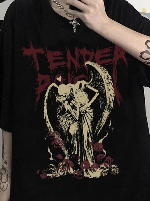 Siyah Tender Skeleton Angel Couple T-shirt Rbts410229