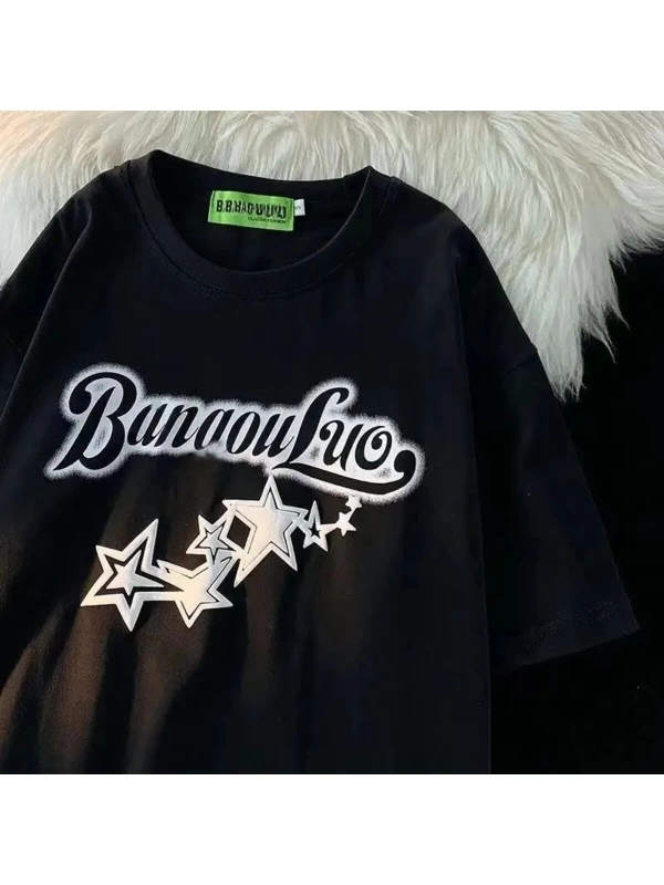Siyah Unisex Bunaouluo Yıldız Tişört