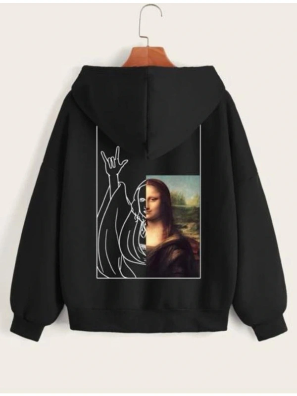 Siyah Unisex Mona Lisa Baskılı Fermuarlı Kapşonlu Oversize Sweat Ceket