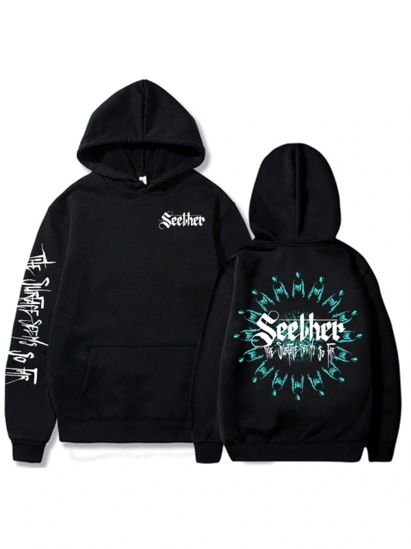 Siyah Unisex Streetweed Seether The Surface Seems So Far Albümü Kapüşonlularek Grafi