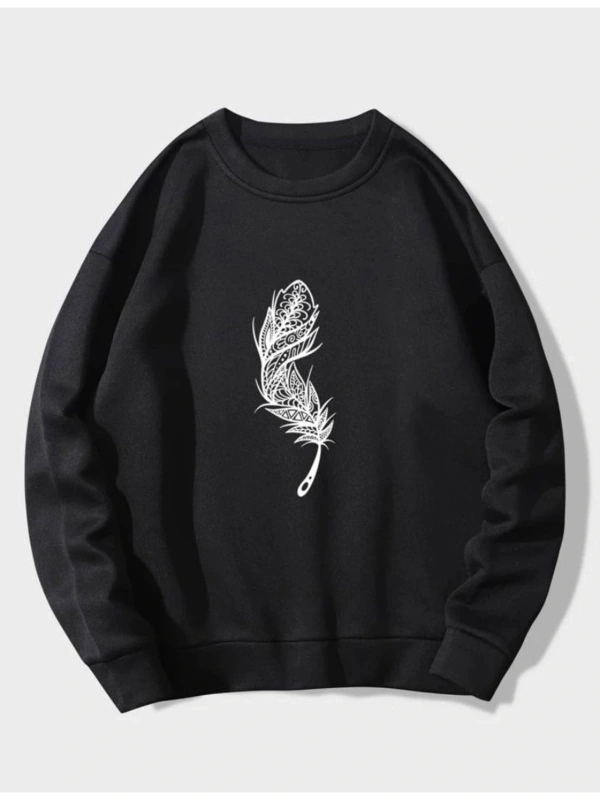 Siyah Yakasız Tüy Baskılı Unisex Sweatshirt