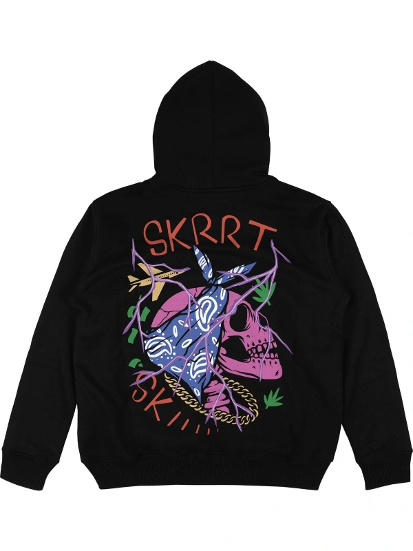 Skrrt Siyah Oversize Unisex Kapüşonlu Sweatshirt Hoodie