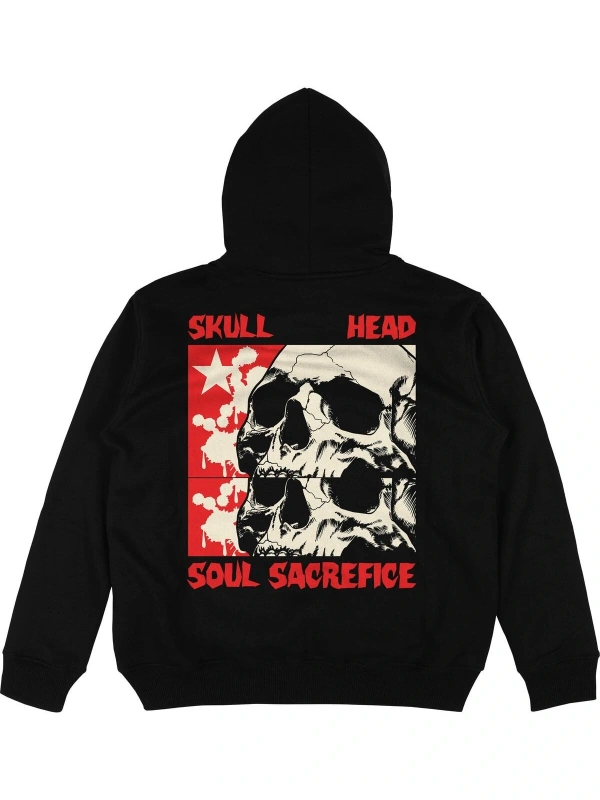 Skull Head Siyah Oversize Kapüşonlu Sweatshirt