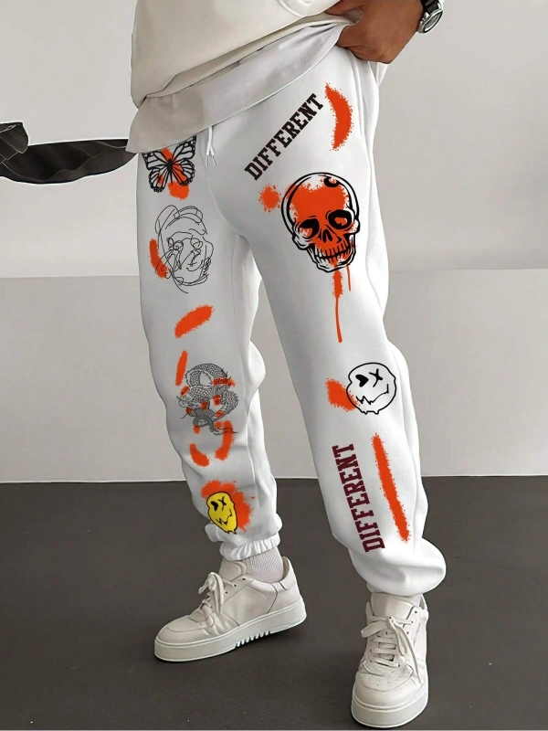 Skull  Letter Graphic Drawstring Waist Eşofman Altı