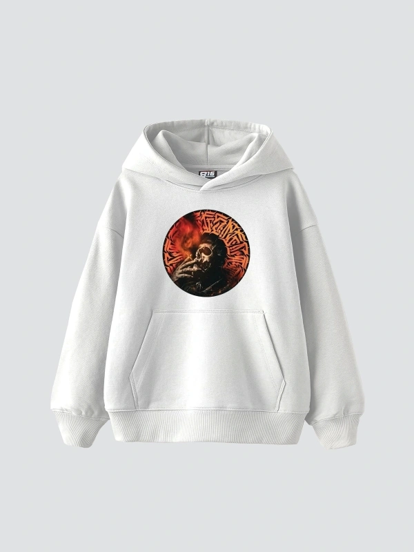 Skull Man Smoke Baskılı Oversize Unisex Premium Beyaz