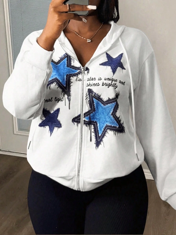 Slaydiva Kış Rahat Sokak Yıldızı Baskılı Bol Kesim Kapüşonlu Sweatshirt Kadınlar İçin Model 5159