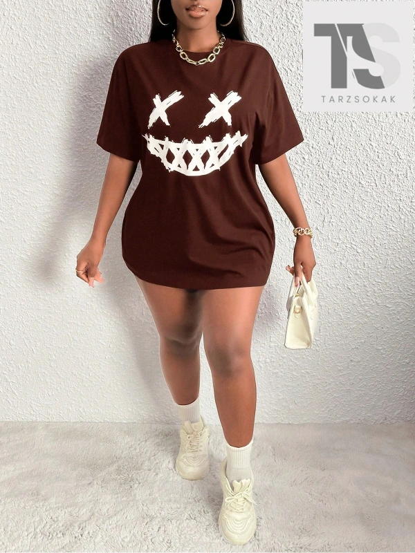 Slayr İfade Baskılı Düşük Omuzlu Tişört