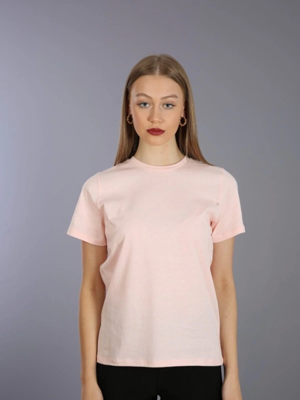 Slim Fit Yuvarlak Yaka Basic T-shirt Toz Pembe