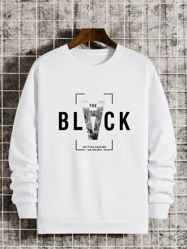 Slogan & Building Print Pullover Beyaz