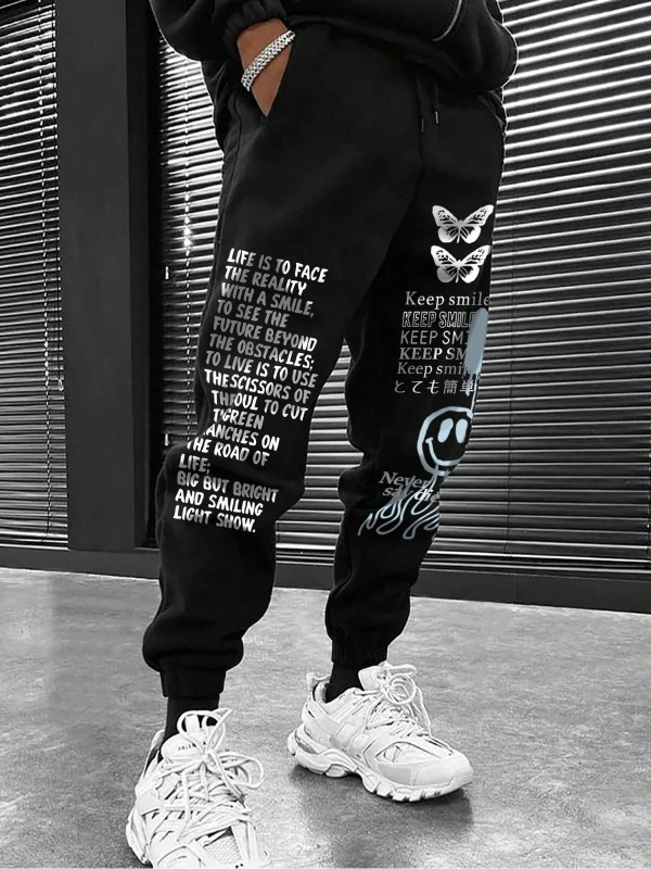 Slogan & Cartoon Graphic Drawstring Waist Eşofman Altı