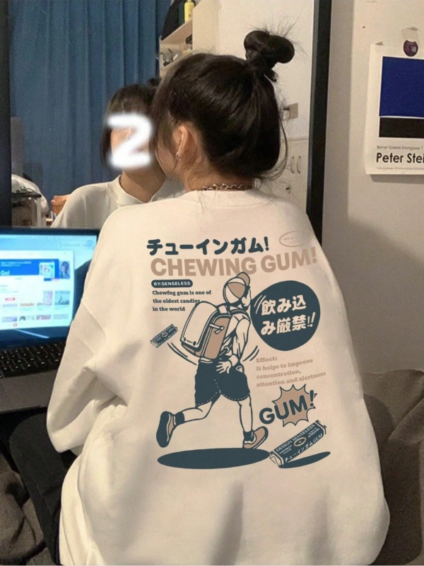 Slogan & Cartoon Graphic Drop Shoulder Sweatshirt Beyaz