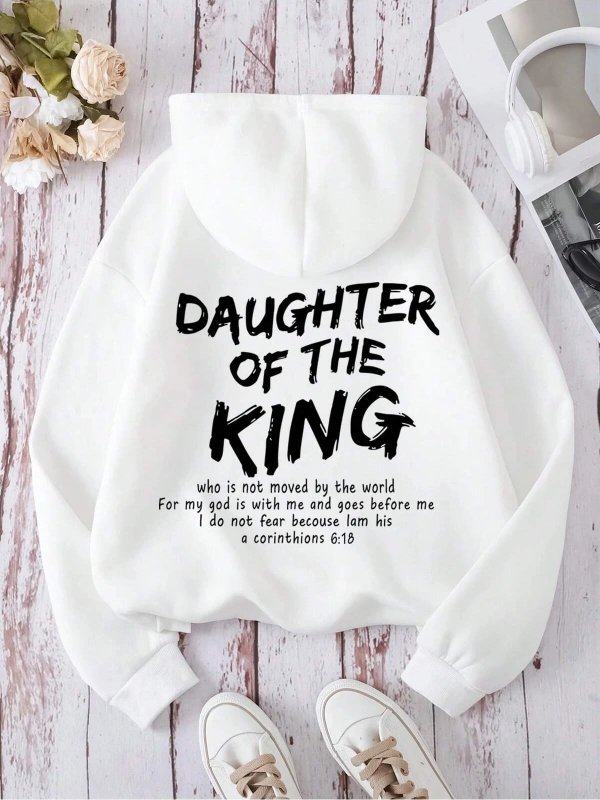 Slogan Grafikli Kanguru Cepli Büzgülü Kapüşonlu Üst Beyaz