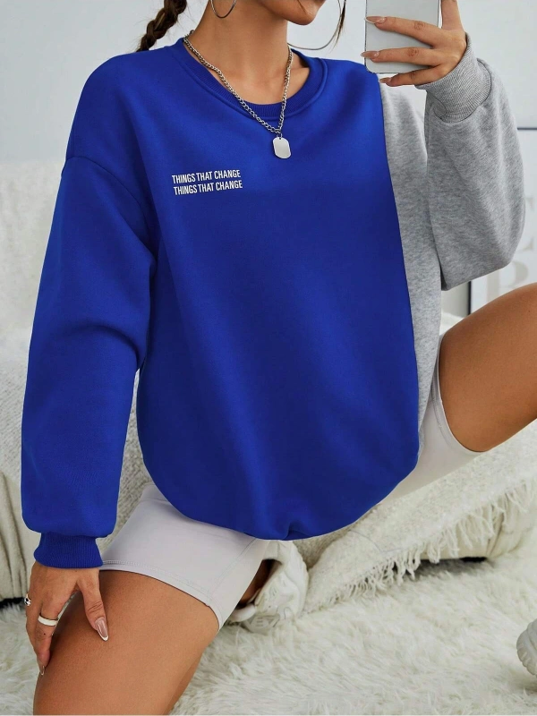 Slogan Graphic Colorblock Drop Shoulder Sweatshirt