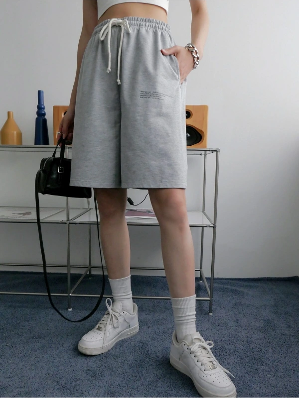 Slogan Graphic Slant Pocket Track Şort