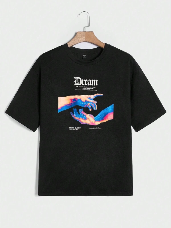 Sloganlı Grafik Düşük Omuz Harajuku Style