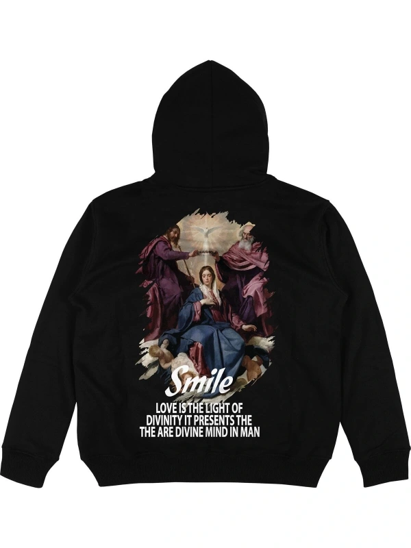 Smile Siyah Oversize Unisex Kapüşonlu Sweatshirt Hoodie