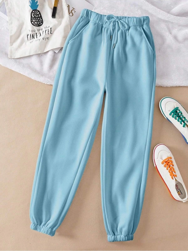 Solid Drawstring Waist Slant Pocket 4 Mevsim Eşofman
