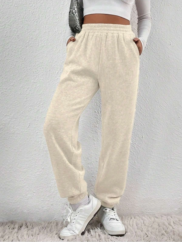 Solid Slant Pocket Elastic Waist 4 Mevsim Eşofman