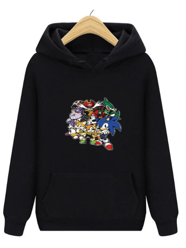 Sonic Siyah Unisex Kapşonlu Sweatshirt Sonıc Karakterler 00424
