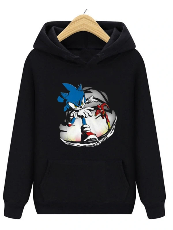 Sonic Siyah Unisex Kapşonlu Sweatshirt Yeni Model Sonıc Kirpi 00429