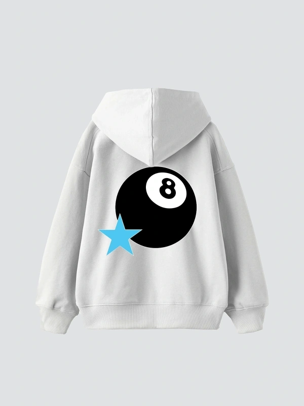 Star Eight Ball Baskılı Oversize Unisex Beyaz