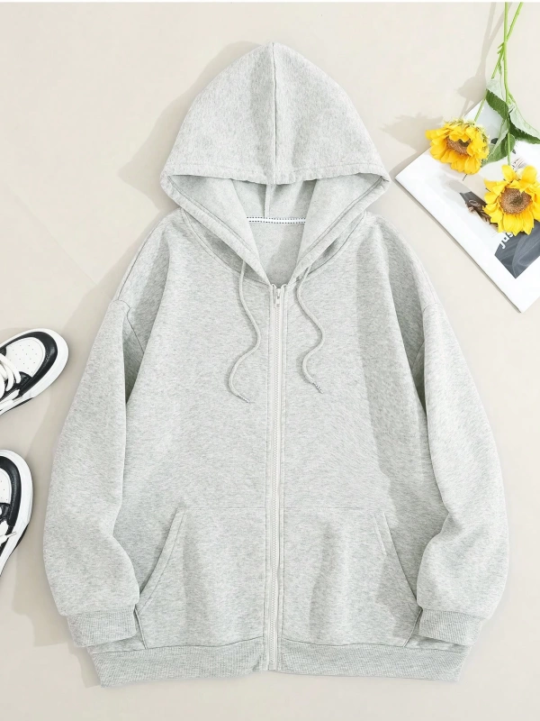 Star Kadın Bağcıklı Düz Renk Patchwork Uzun Kollu Ön Fermuarlı Cep Kapüşonlu Sweatshirt, Model 5182