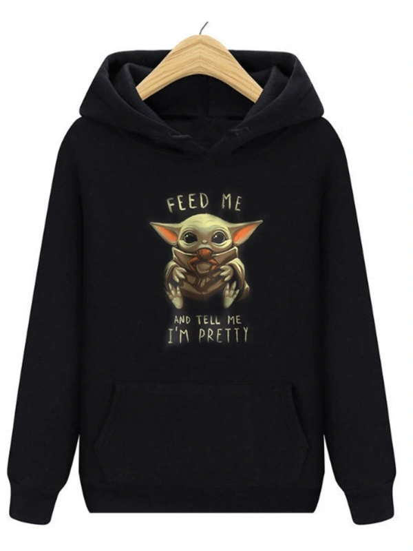 Star Wars Baby Yoda Siyah Unisex Kapşonlu Sweatshirt Pretty 00522