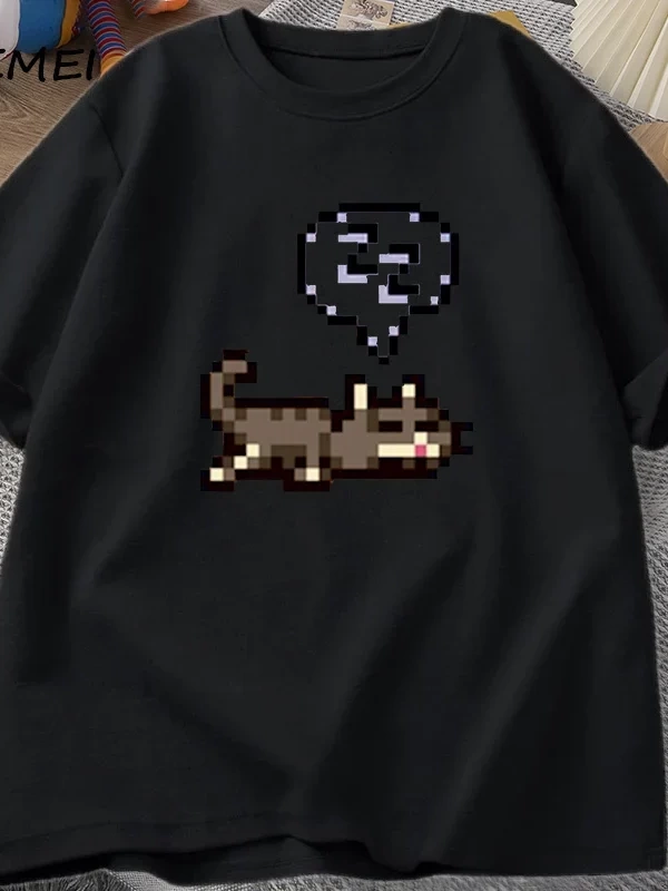 Starvalley vadisi uyku kedi Sploot grafik T shirt erkekler rahat komik kısa kollu tişört Unis 2907