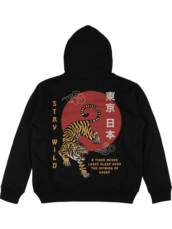 Stay Wild Siyah Oversize Unisex Kapüşonlu Sweatshirt Hoodie