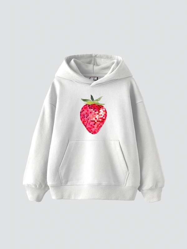 Strawberry Disco Baskılı Oversize Unisex Beyaz