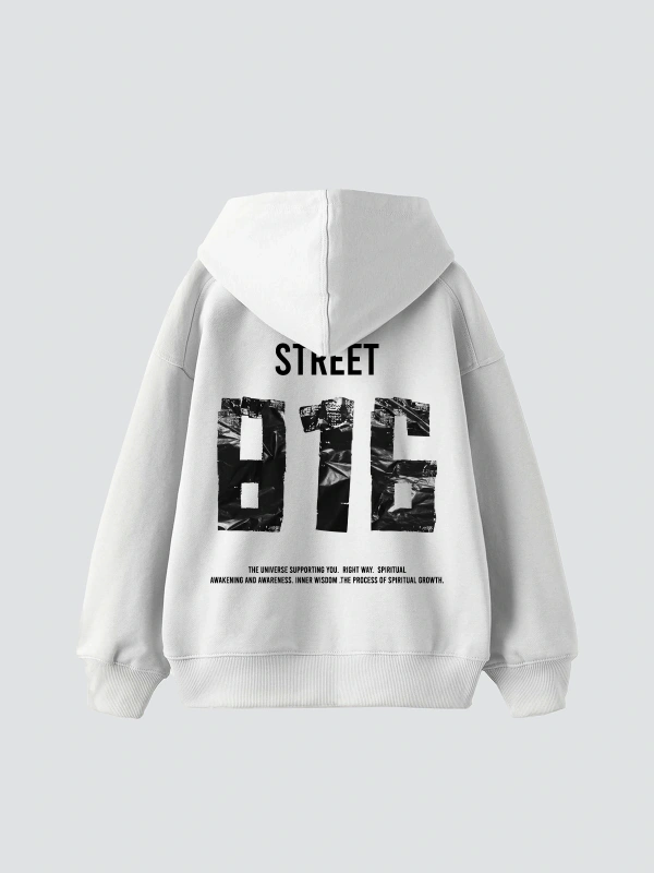 Street 816 Baskılı Oversize Unisex Premium Beyaz