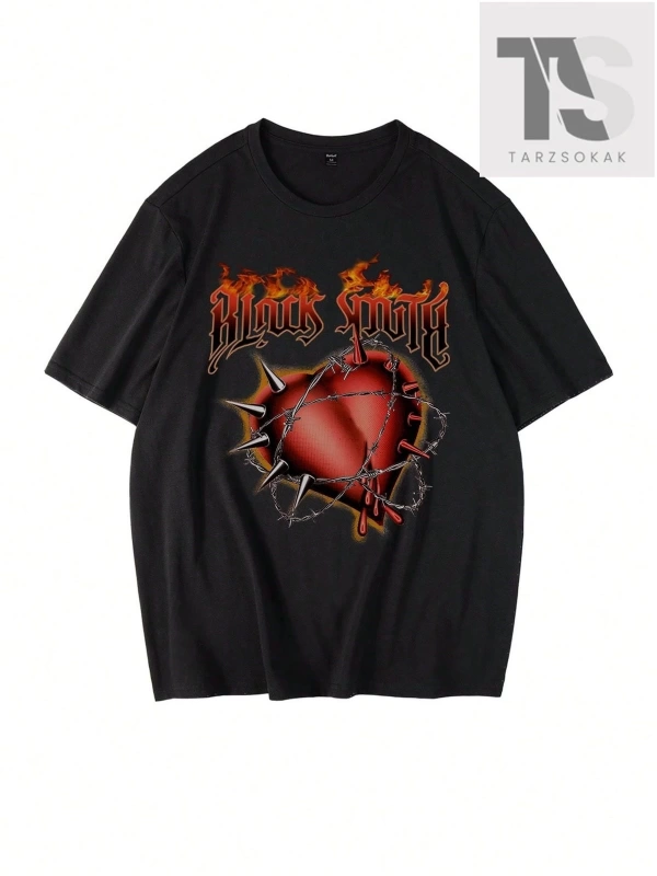 Street Life Erkek Alev Kalp Baskılı T-Shirt
