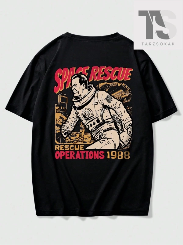 Street Life Erkek Astronot Yazılı Baskılı T-Shirt