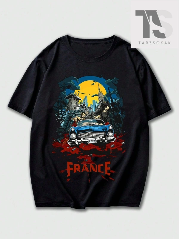 Street Life Erkek Kafatası ve Slogan Baskılı T-shirt